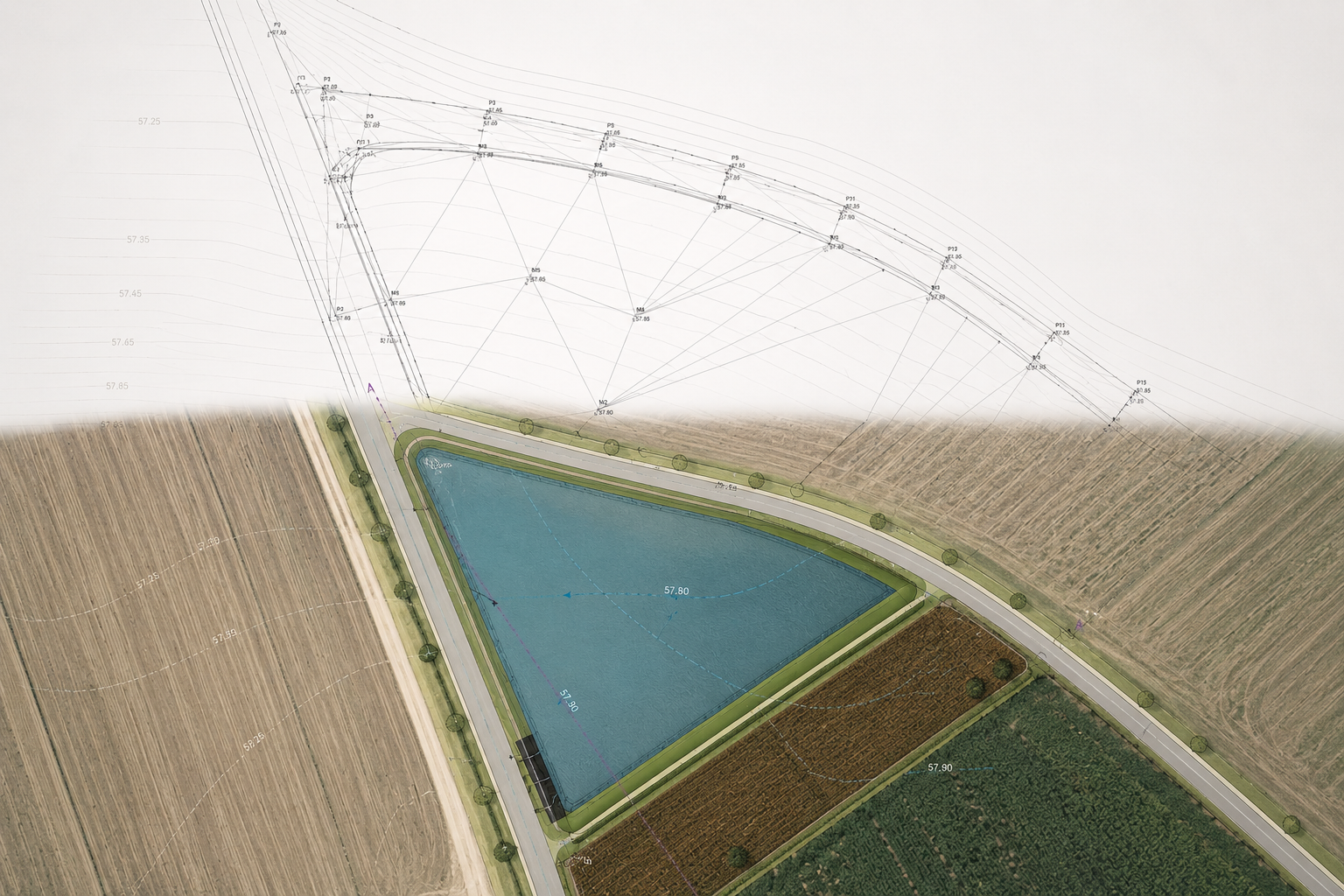 Vue drone et plan hydraulique — EXTEVO